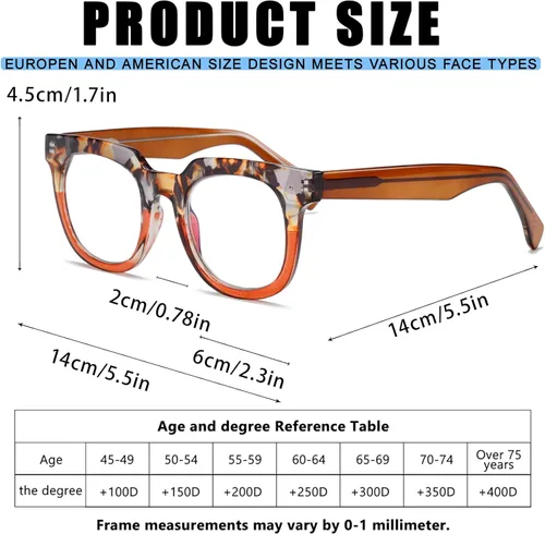 Vista 2 de Viseng Gafas de lectura de moda con bloqueo de luz azul cuadrada para mujer del mundo del espectáculo con estilo +0.0 (naranja)
