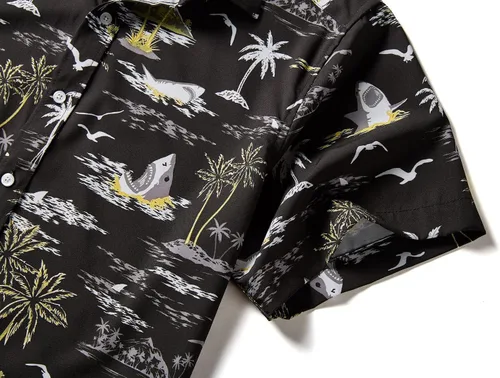 Vista 5 de EUOW - Camisa hawaiana estampada de manga corta para hombre, con botones, de verano, para playa