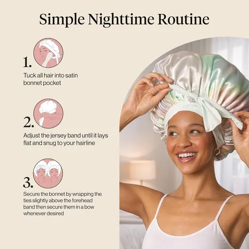 Vista 7 de Kitsch Gorro de satén XL para dormir, más suave que el gorro de seda para mujeres que duermen, ajuste seguro, ajustable, gorra de noche para cabello