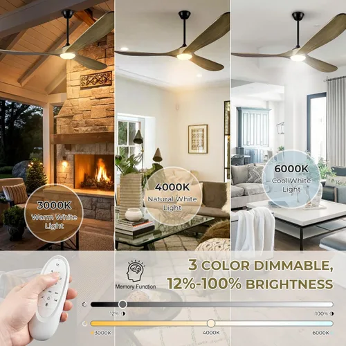 Vista 3 de 52 ventiladores de techo con luces y control remoto, ventilador de techo para exteriores con luces de alto CFM, silencioso ventilador de techo