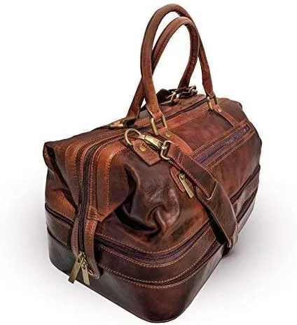 Vista 6 de Bolsa de viaje de cuero con compartimento para zapatos, Marrón