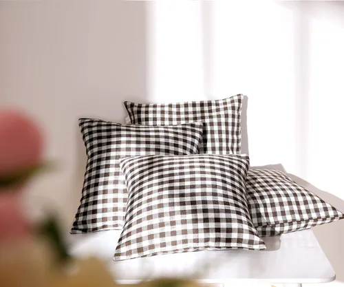 Vista 37 de Deconovo Almohada decorativa de lino sintético para el hogar, hecha a mano, a cuadros, para sofá, 18 x 18 pulgadas, gris oscuro y blanco