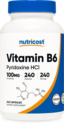 Vista 5 de Nutricost Vitamina B6 (Piridoxina HCl) 100 mg, 240 Cápsulas (2 Botellas)