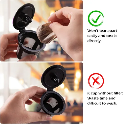 Vista 4 de Filtros de café de papel desechables, filtros de papel K Cup para tazas reutilizables, cápsulas de café K-Cup, se adaptan a todas las marcas