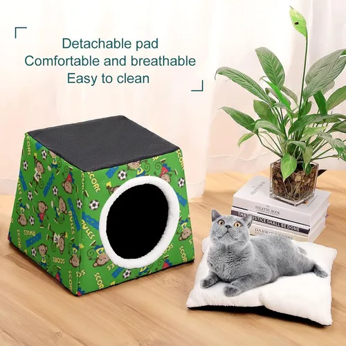 Vista 6 de Cama para gatos y gatos, sofá impreso con almohada pequeña para gatitos, perros pequeños, mono de fútbol