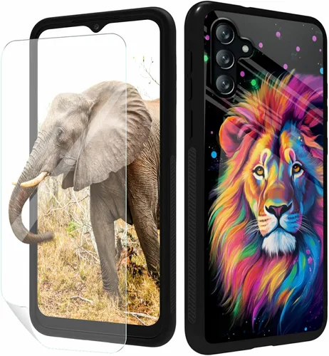 Vista 134 de for Samsung Galaxy A17 5G Phone Case 6.7" with Screen Protector Slim Tempered Glass Back Cover A Purple Cat Design Shockproof Protective Case for