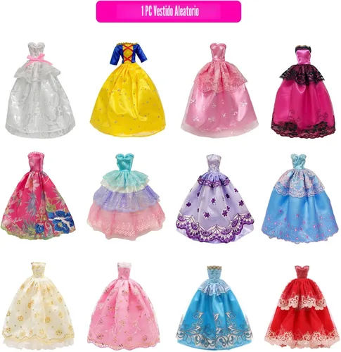 Vista 5 de 19 piezas de ropa y accesorios para muñecas de 11.5 pulgadas, conjunto aleatorio de 3 elegantes vestidos, 4 tops, 4 pantalones, 3 vestidos de noche