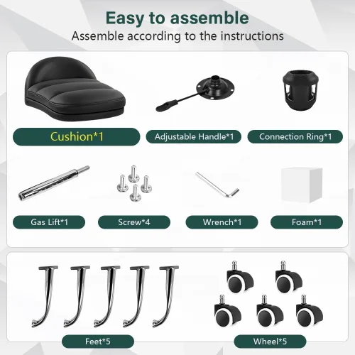 Vista 7 de BFTOU Silla giratoria negra con ruedas para trabajo en casa, spa, masaje en altura ajustable y rentable, taburete giratorio con respaldo bajo