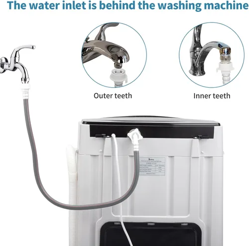 Vista 4 de Lavadora completamente automática, lavadora portátil de carga superior de 17.6 libras con bomba de drenaje, 10 programas de lavado, 8 agua lavadora