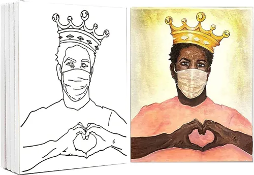 Indigo Art Studio Pre Drawn Canvas Paint Kit for Adults Kids Couples | 4-40 PACK Discounted Bundle | Afro King #1 Retro | DIY Birthday Gift & Sip