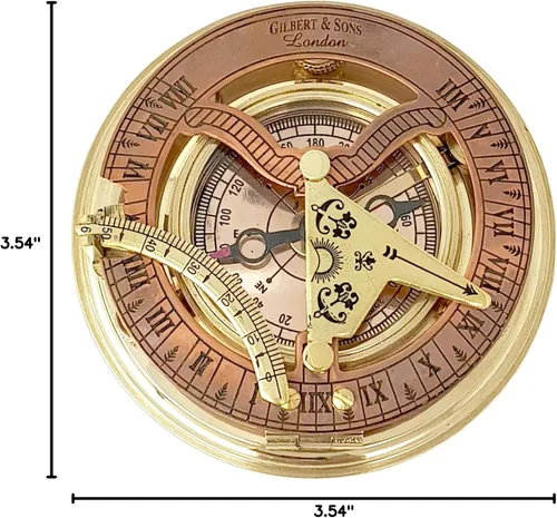 Vista 10 de Brass Nautical - Brújula de reloj de sol de latón antiguo y cobre, reloj de reloj de sol en caja de regalo reloj de sol reloj de réplica de barco