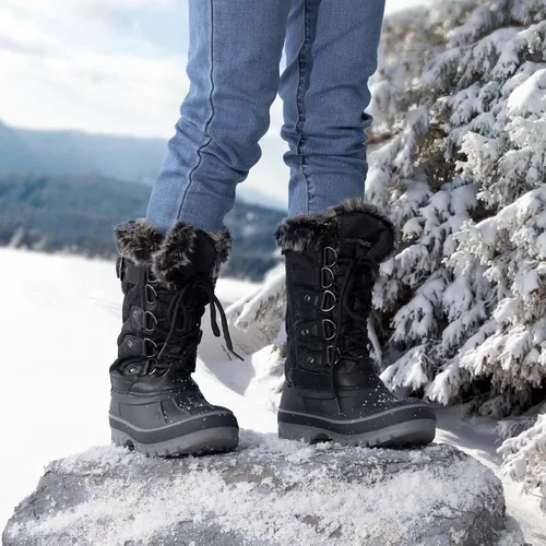 Vista 2 de DREAM PAIRS - Botas de nieve para el invierno, impermeables y con aislamiento para niños Negro