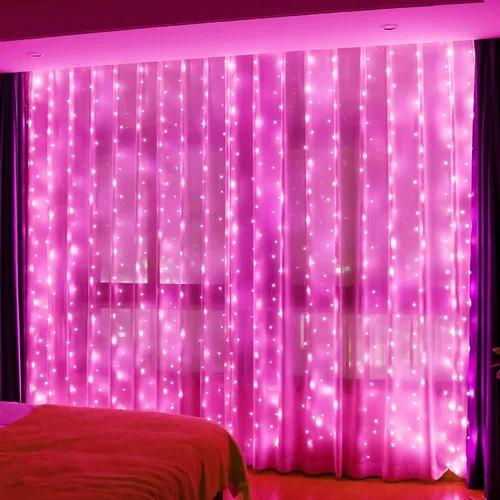 Vista 19 de HXWEIYE 300 luces LED de cortina de hadas, 9.8 x 9.8 pies, enchufe USB, 8 modos de luces colgantes de Navidad con control remoto para dormitorio