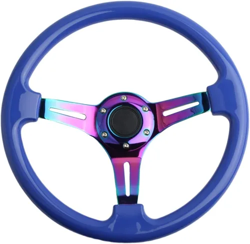 Vista 16 de Volante de Carreras de Coche de 6 Pernos Marco de Radios Neo Cromado Arcoíris Volante Universal de Posventa Compatible con Coche y Juego
