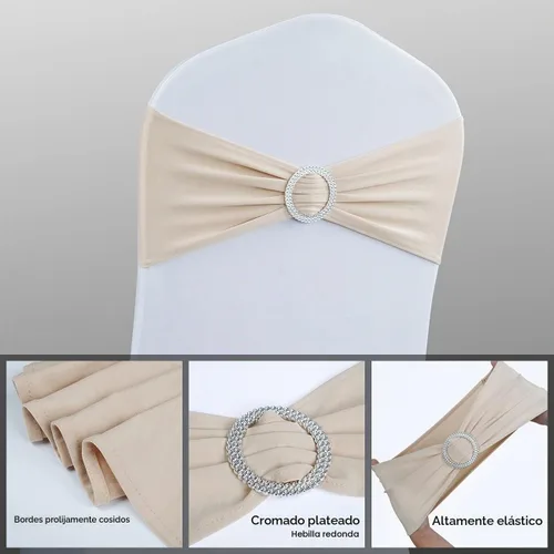 Vista 4 de Babenest Fajas de elastano con lazos para silla, 30 piezas, banda elástica premium para cubrir sillas con hebilla deslizante, lazos elásticos Champán