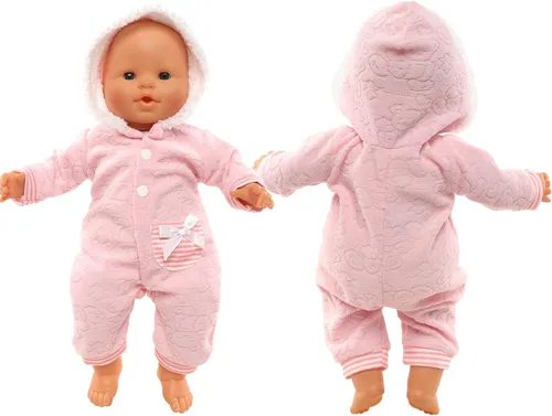 Vista 2 de Miunana Ropa de muñeca de bebé de 14 a 16 pulgadas, overol rosa con capucha y gorro hecho a mano