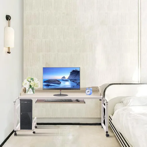 Vista 8 de Escritorio de cama Burlywood ajustable en altura, mesa multifuncional móvil, escritorio de computadora elástica para dormitorio, comedor, sala