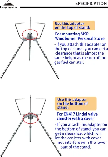 Vista 2 de camping moon Adaptador espaciador para soporte de estufa de mochilero inteligente con válvula lindal EN417 Z03
