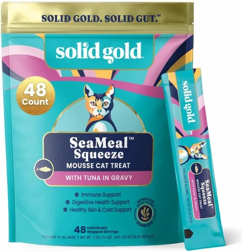 Vista 10 de Solid Gold Golosinas lamibles para gatos - Golosinas saludables con ingredientes limitados de pollo SeaMeal™ exprimibles para gatos