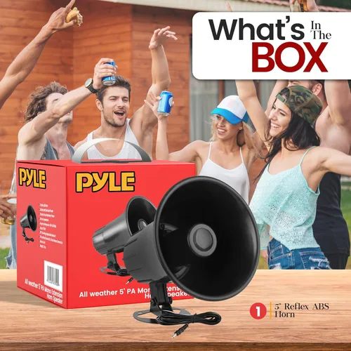 Vista 2 de Pyle Altavoz de bocina de trompeta mono para todo tipo de clima, altavoz PA portátil de 5 pulgadas con impedancia de 8 ohmios y potencia máxima