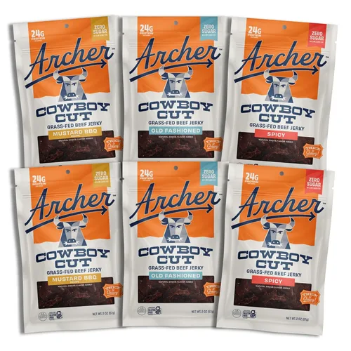 Vista 9 de Zero Sugar Classic Beef Jerky de Country Archer, 100% alimentado con hierba, sin azúcar, sin gluten, aperitivos de proteínas, 2 onzas, paquete de 6