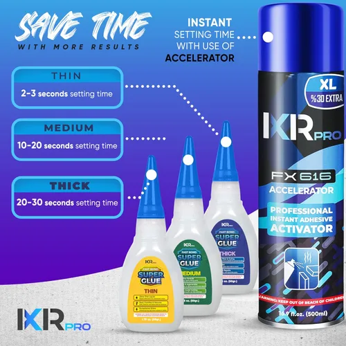 Vista 6 de Pegamento CA con kit activador (6 x 1.75 onzas delgado-medio-grueso + 2 x 16.9 onzas líquidas) Pegamento y activador de cianoacrilato, súper