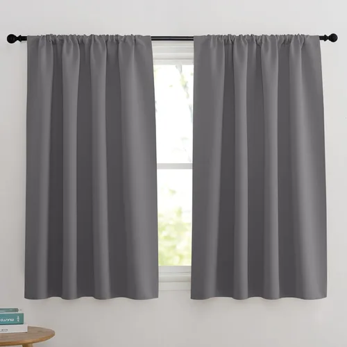 Vista 122 de KGORGE - Cortinas opacas grises para dormitorio 2 paneles, 42 x 63 pulgadas con ojales, cortinas de oscurecimiento de habitación con aislamiento