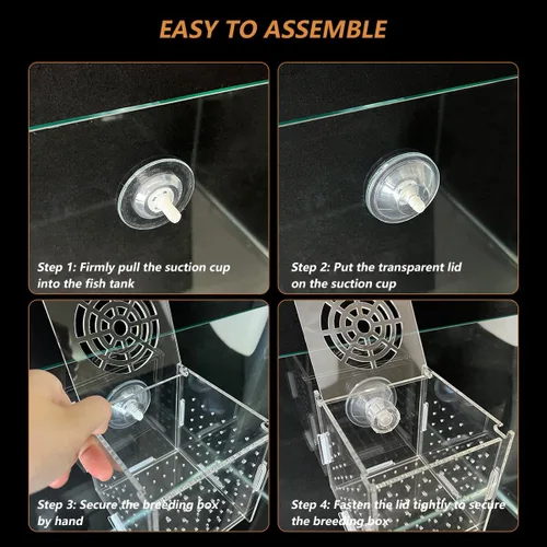 Vista 5 de GKPONSX Caja de cría de peces de acrílico, caja de aislamiento de peces transparente, incubadora de incubadora con ventosas para acuario, tanque