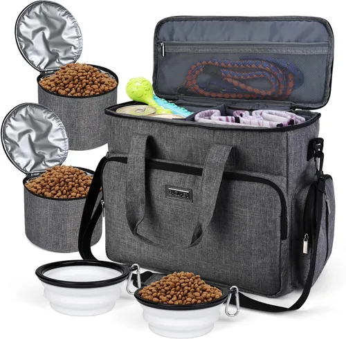 Vista 7 de BAGLHER Bolsa de viaje para perros, bolsa de viaje para mascotas (todos los suministros de viaje para mascotas), con 2 recipientes de comida