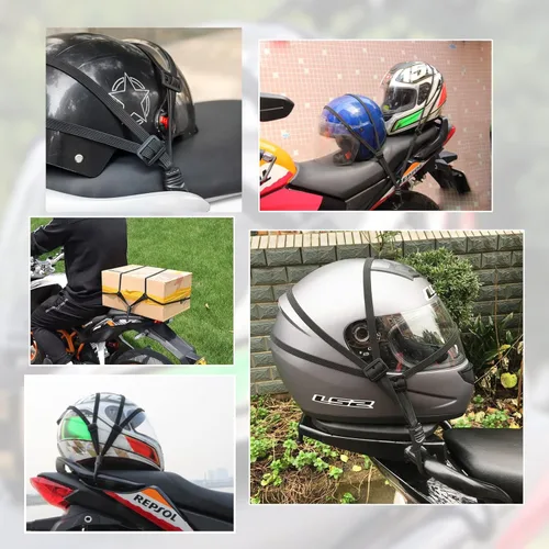 Vista 6 de 4 correas de equipaje para motocicleta, 3 correas elásticas de bloqueo para casco de motocicleta y 1 red de carga para motocicleta, cuerdas