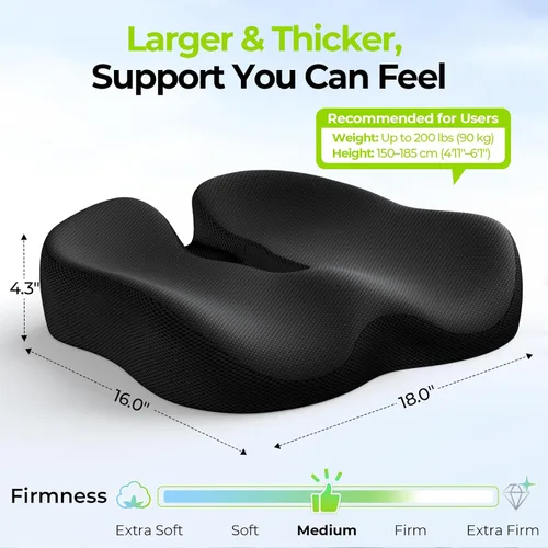 Vista 8 de AUVON Almohada de asiento en forma de dónut ergonómica para alivio del dolor de hemorroides y coxis, cojines de silla de espuma viscoelástica gruesa