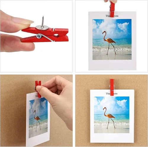 Vista 8 de 100 chinchetas con clips de madera para tableros de corcho, obras de arte para tablones de anuncios, manualidades, proyectos de arte, suministros