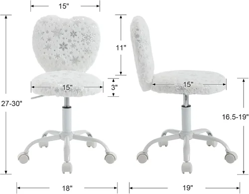 Vista 3 de chairus Silla de escritorio para niños, silla de estudio de piel sintética para adolescentes, silla de tocador ajustable en forma de corazón
