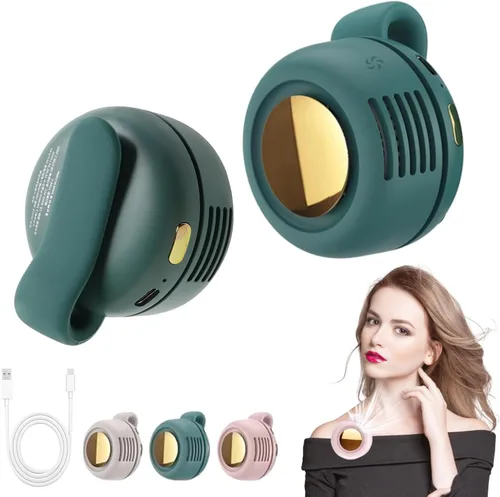 Mini ventilador eléctrico portátil silencioso sin aspas, mini ventilador de torbellino para ventilador de clip de cintura, ventilador de cuello Verde
