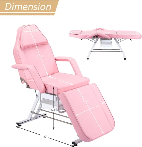 Vista 4 de Favfurish Silla de tatuaje para salón de masajes, mesa de cama facial multiusos de 3 secciones, con taburete hidráulico y dos bandejas, ajustable