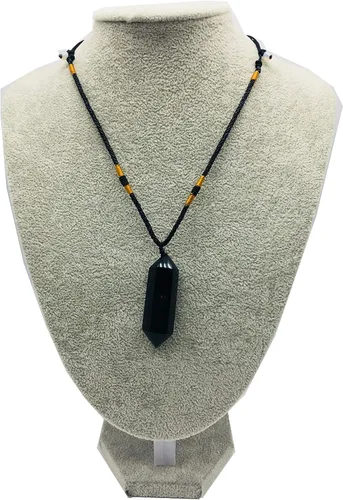 Vista 4 de Colgante hexagonal de cristal natural con dije de chakra curativo negativo (tejido a mano) (obsidiana negativa)