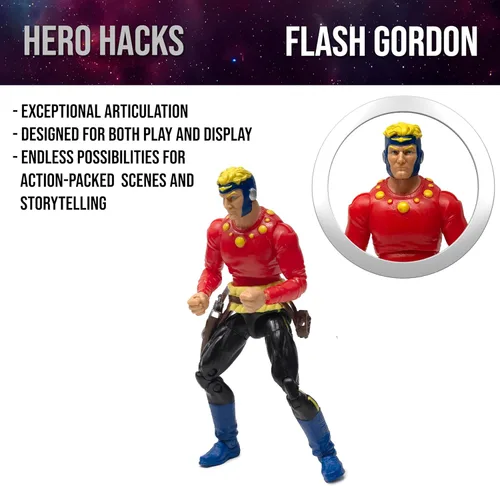 Vista 4 de Boss Fight Studio Hero H.A.C.K.S. Flash Gordon - Figura de acción de cómic – Figura coleccionable altamente articulada y accesorios que incluyen