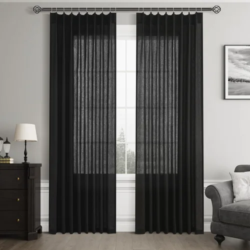 Joywell Cortinas plisadas de lino de 84 pulgadas de largo, con ojales de clip y pestaña trasera, cortinas semitransparentes para filtrar la luz con