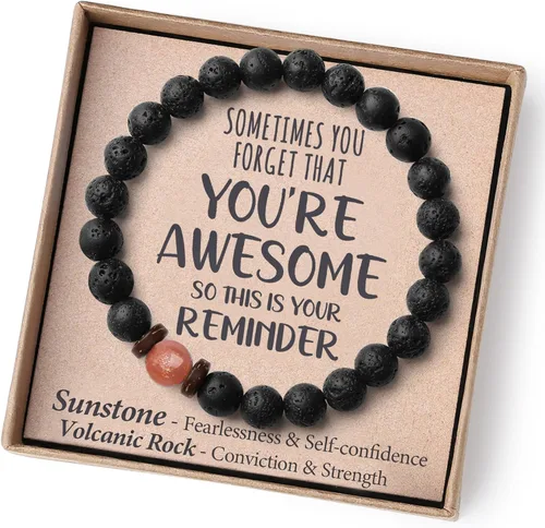 Vista 5 de Christmas Stocking Stuffers for Teen Boys/Men-Strength/Confidence-Masculine Handmade Gemstone Bracelets with Meaningful Card
