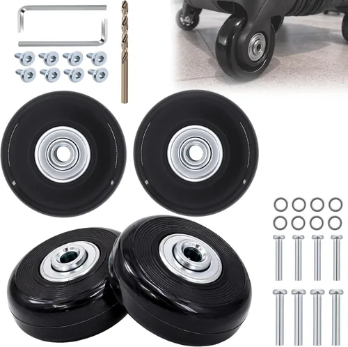 Ruedas de repuesto de maleta de 1.969 in x 0.709 in, paquete de 4 unidades de repuesto de rueda de equipaje con rodamientos, ejes, tornillos y