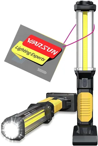 WARSUN Luz de trabajo recargable LED de 1500 lúmenes, súper brillante, COB, luces de trabajo portátiles, base magnética y gancho linterna de trabajo