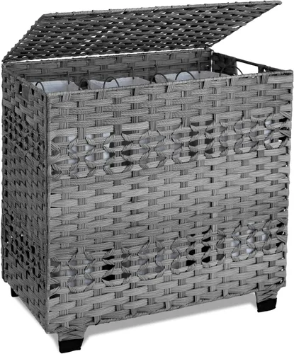 Vista 9 de OIAHOMY Cesta de lavandería con tapa, cesta de ropa de 140 litros con 3 bolsas extraíbles con forro, cesta plegable con tapa, cesta de mimbre