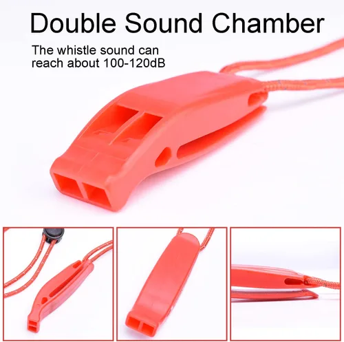 Vista 4 de CooBigo 4Pcs Emergency Whistles, Loud Shrill Safety Whistle with Reflective Lanyard for Climbing Hiking Camping Boat Kayak