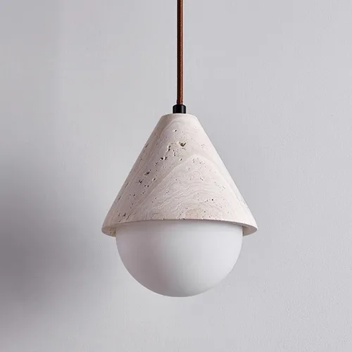 Vista 7 de Modern Globe Glass Hanging Lamp Mid Century Small Pendant Light Fixtures Vintage Cone Yellow Travertine Chandelier for Kitchen Island Bar Restaurant