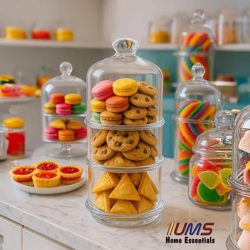 Vista 5 de Ums Tarros de vidrio de 3 niveles con tapa, tarro de galletas, tarros de dulces para bufé de dulces, tarros de boticario, organizadores de cocina