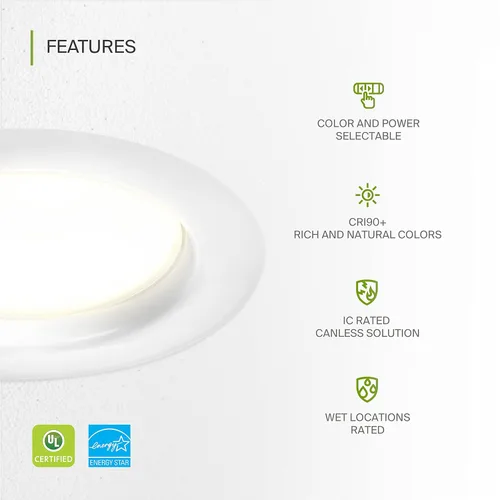 Vista 3 de ASD Downlight LED comercial sin lata de 4 pulgadas, iluminación ajustable de potencia de 7/10/13W, lámpara de techo empotrable redonda regulable, 5