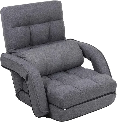 Vista 11 de FLOGUOR Silla de piso ajustable de 14 posiciones, tumbona para interiores, sofá plegable perezoso con reposabrazos y una almohada acolchada