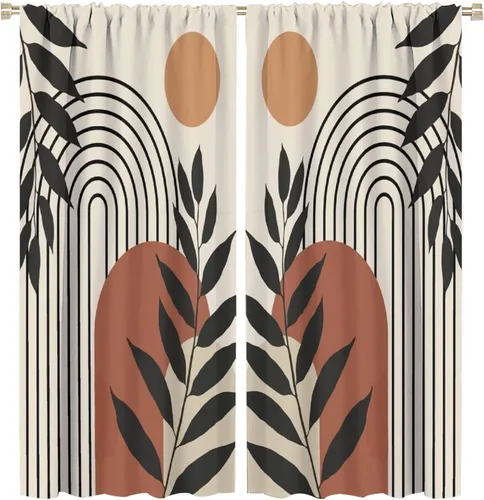 Vista 26 de Bohemian Curtain Mid Century Boho Moon Phase Plants Blackout Print Rod Pocket Window Drapes for Bedroom Living Room 42x45in