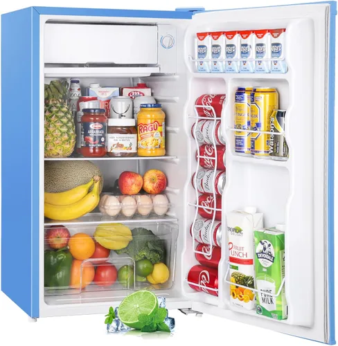 Upstreman - Mini refrigerador de 3.2 pies cúbicos con congelador; refrigerador miniatura de una sola puerta, termostato ajustable, mini refrigerador