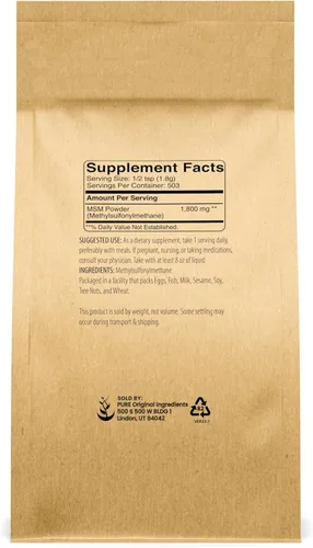 Vista 2 de Polvo de metilsulfonilmetano MSM (2 libras), siempre puro, suplemento dietético natural de azufre
